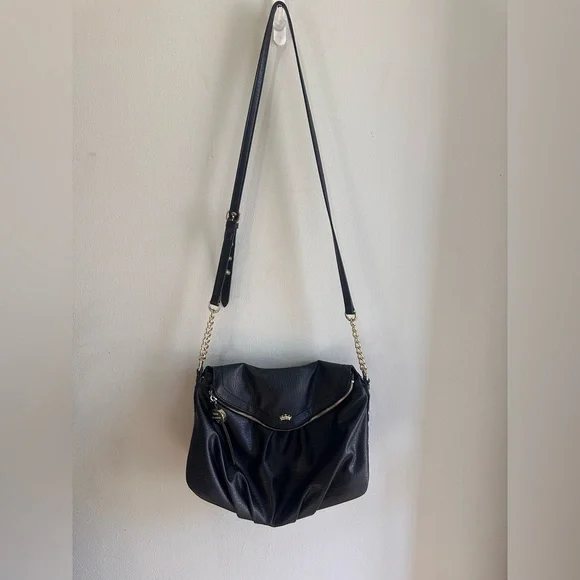 JUICY COUTURE BLACK FAUX LEATHER PURSE HAND/SHOULDER CROSSBODY BAG W/GOLD TRIM - Picture 1 of 16